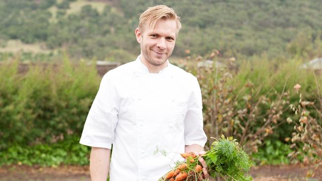 Chef Robin Wickens in Kitchen Garden, Royal Mail Hotel, Dunkeld, Grampians.