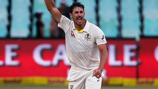 Mitchell Starc celebrates on day four. Picture: AFP.