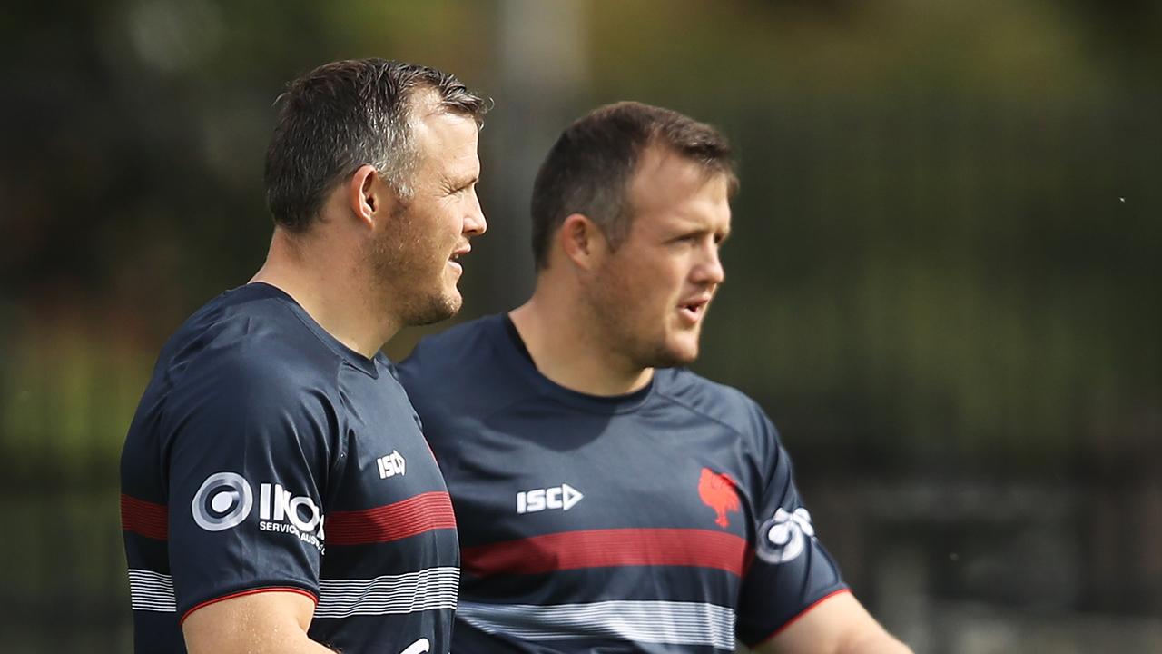 Brett Morris and Josh Morris at Roosters training.