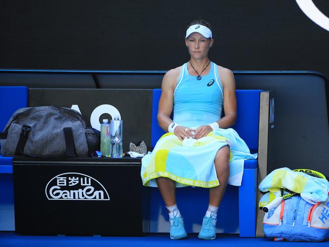 Australian Open Tennis 2018 - Day One. Australia's Sam Stosur in action against Monica Puig on Margaret Court Arena. Picture: Mark Stewart