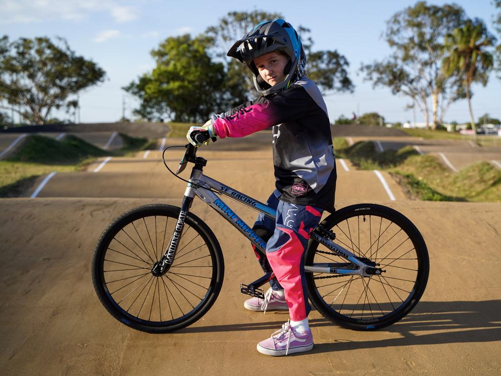 Ella Bonehill, 9, says it's been interesting hitting the BMX tracks as a girl. Picture: Heidi Petith