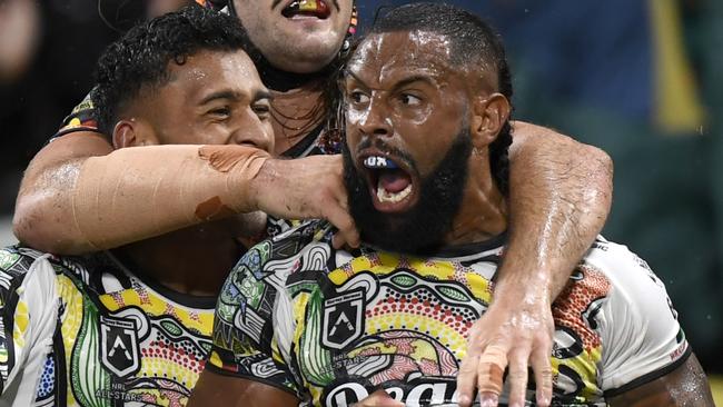 ASR 2024 RD01 Indigenous All Stars v New Zealand Maori Kiwis - Josh Addo-Carr, Try Celebration NRL Photos