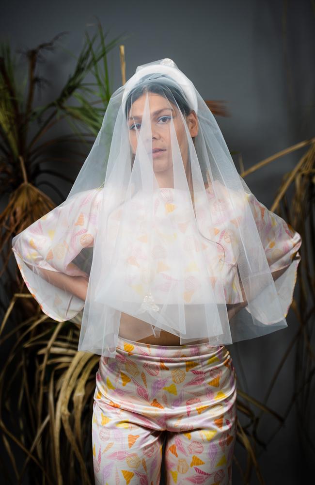 Calling-Rose Woods at the 2024 Country to Couture at the Darwin Convention Centre showcases hand-designed First Nations fashion. Picture: Pema Tamang Pakhrin