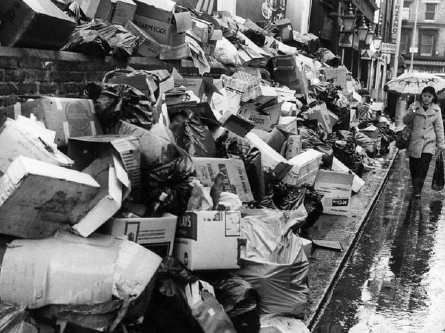 The results of a garbage collectors’ strike in London during the 1970s. Must credit Getty Images