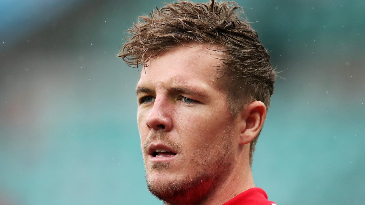 SYDNEY, AUSTRALIA - JULY 25: Luke Parker of the Swans looks on during warm up ahead of the round 8 AFL match between the Sydney Swans and the Hawthorn Hawks at the Sydney Cricket Ground on July 25, 2020 in Sydney, Australia. (Photo by Cameron Spencer/Getty Images)