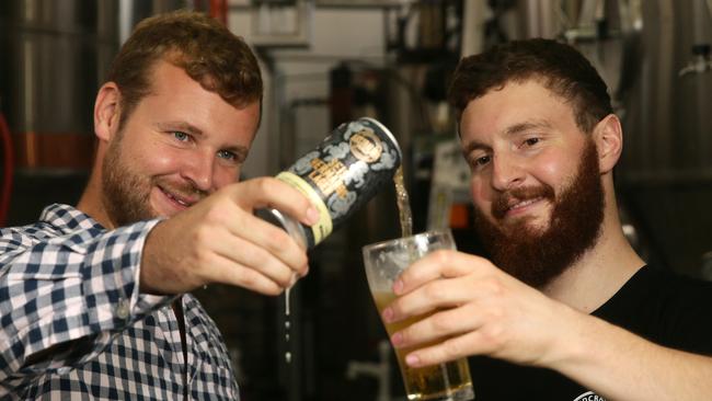 Sales Manager David Ward welcomes new brewer Max Haemmerle to the team at the Australian Brewery. Pictures: Justin Sanson