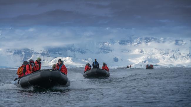 Scientists head out in Zodiacs in The Leadership film. Picture: Pieter de Vries