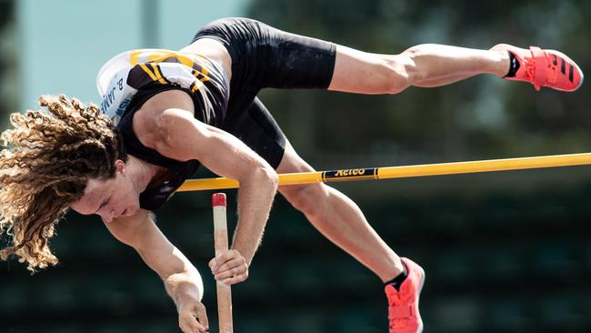 Benjamin James from Cessnock in the pole vault.