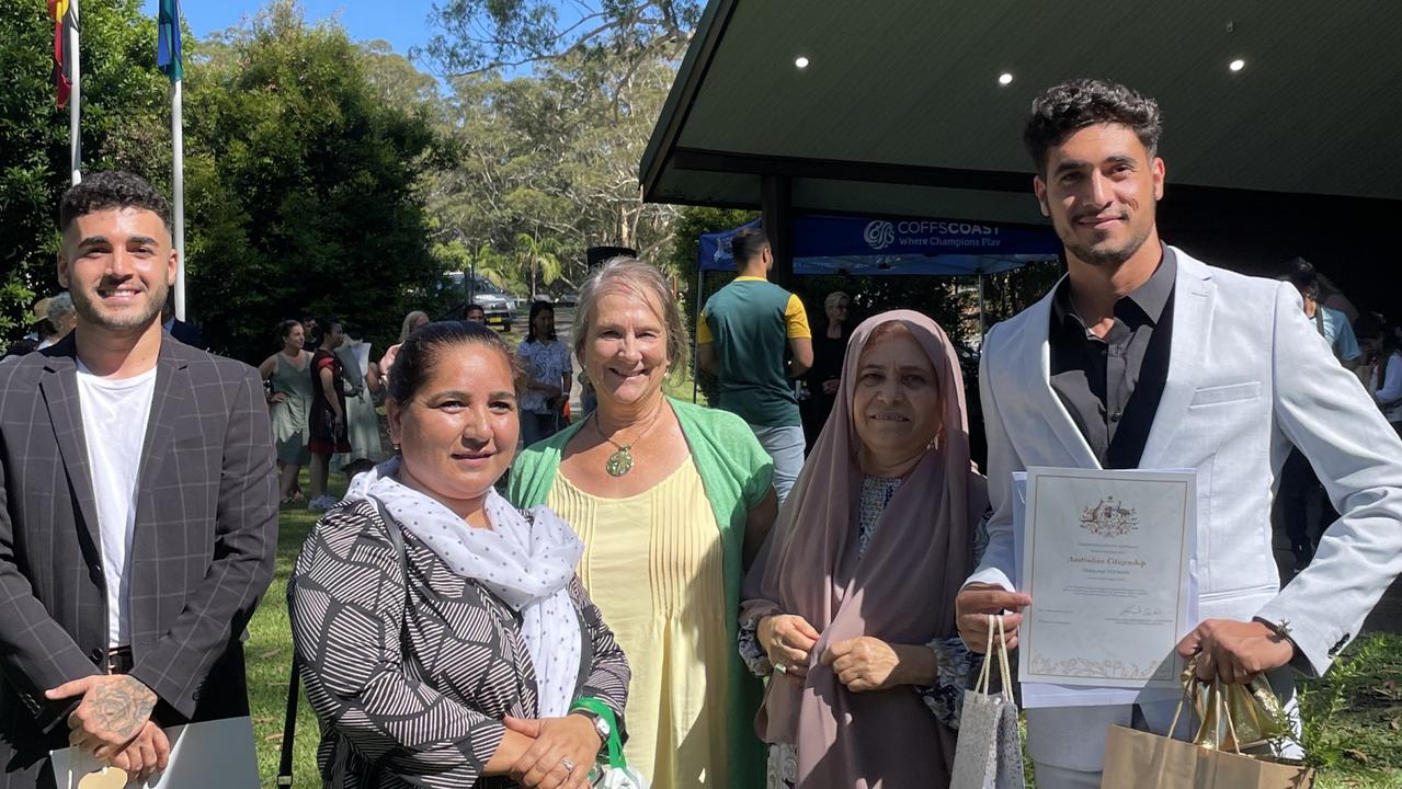 Proud cizitens at the Australia Day ceremony at the Botanic Gardens in Coffs Harbour. Picture: Matt Gazy