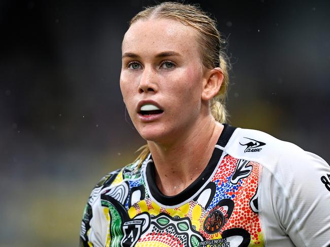 TOWNSVILLE, AUSTRALIA - FEBRUARY 16: Jaime Chapman of the Indigenous All-Stars looks on during the NRL All-Stars match between Women's Australia Indigenous All Stars and Aotearoa NZ Maori Tane All Stars at Queensland Country Bank Stadium on February 16, 2024 in Townsville, Australia. (Photo by Ian Hitchcock/Getty Images)