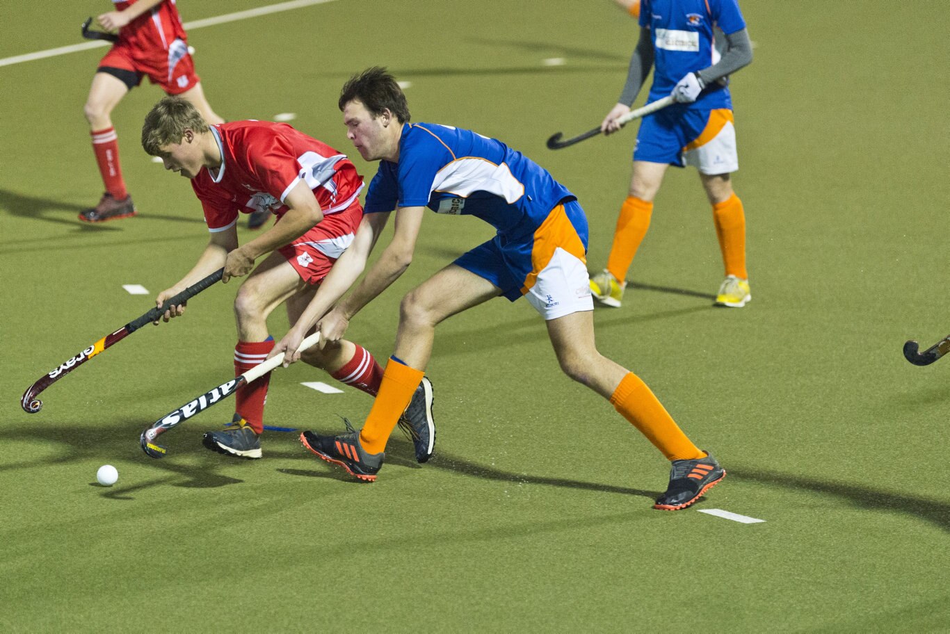 Tom Burge(left) for Red Lion and Mason Pammenter of Newtown in Toowoomba Hockey COVID Cup men round four at Clyde Park, Friday, July 31, 2020. Picture: Kevin Farmer