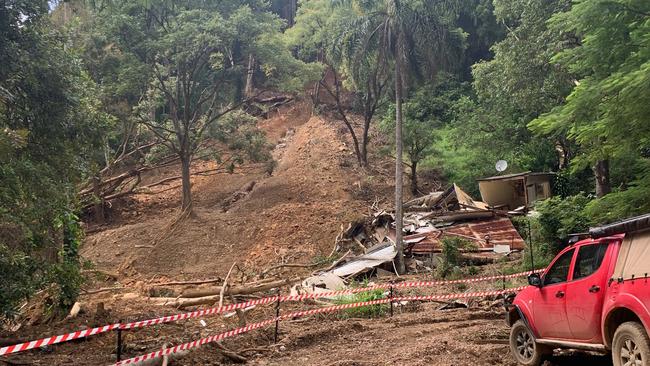 The top of Ophir Glen Road where one of two houses were destroyed by land slides.