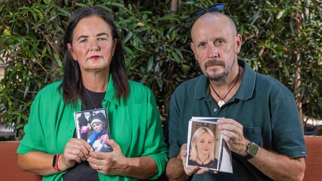 Amy Bowden's Parents Michelle Sposito and Bryan Bowden in Adelaide CBD. Pictured on Jan 31st 2025. Picture: Ben Clark