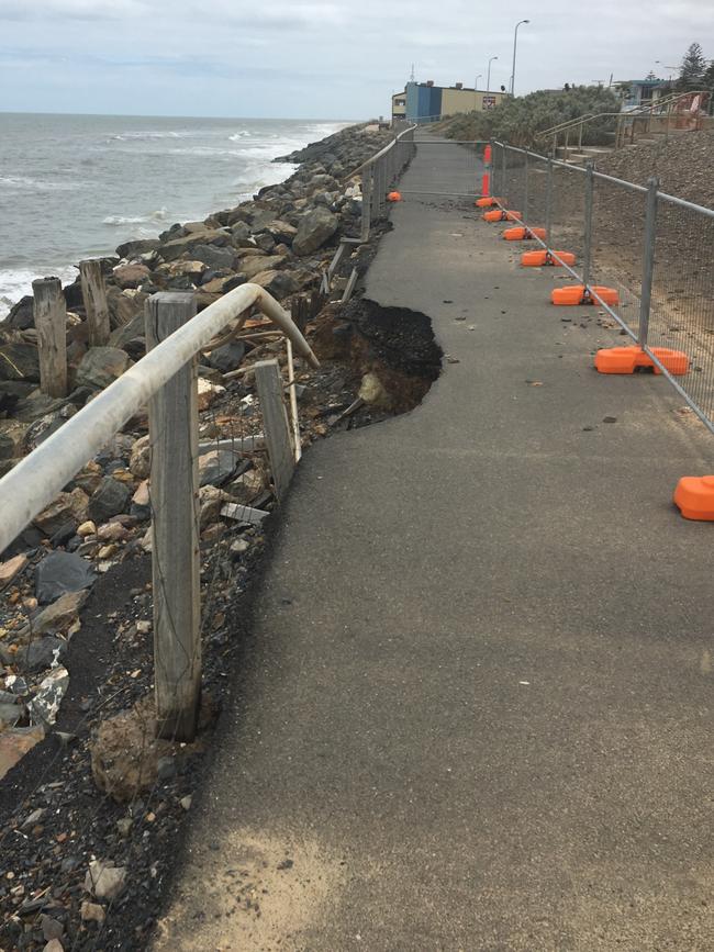 The rock wall and coastal path at West Beach which was severely damaged by storms in May 2015, and then again the following year.