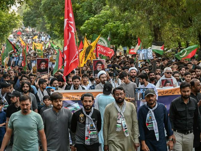 A protest march to condemn the killing of Hassan Nasrallah, late leader of the Lebanese group Hezbollah, in Islamabad. Picture: AFP