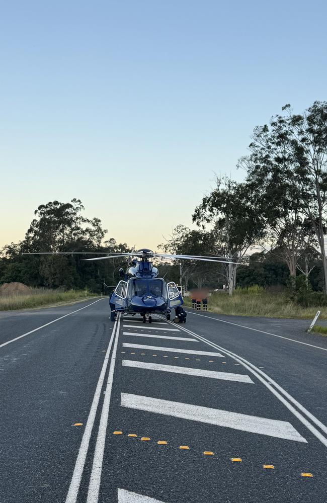 A rescue helicopter was called to a crash between a car and truck at the intersection of Eumundi-Kenilworth and West Eumundi roads on May 21. Pictures: LifeFlight