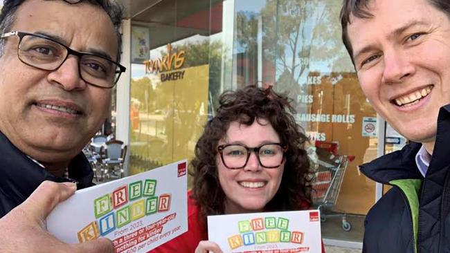 Nurul Khan, left, campaigning With Labor's Point Cook MP Mat Hilakari