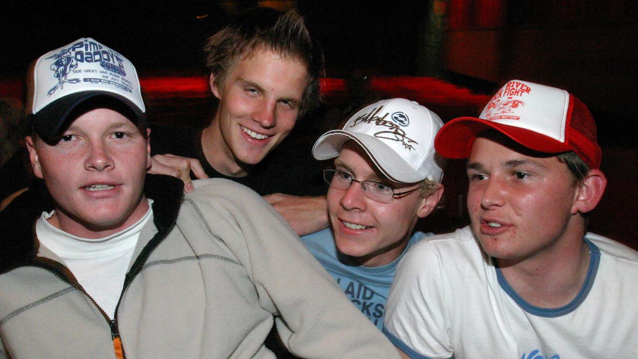 Matt Clarke, Nathan Towns, James Smith and Ryan Litchfield enjoy an evening at the then Moncrieff Theatre in 2004.