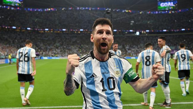 Lionel Messi celebrates his goal against Mexico.