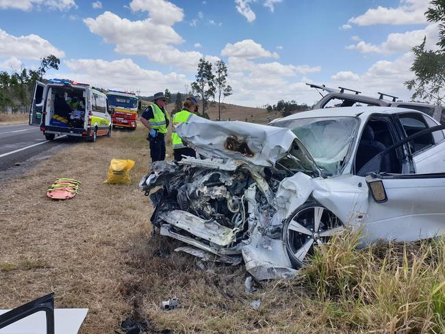 The scene of a serious head-on crash on the Wide Bay Highway at Lower Wonga on Wednesday.