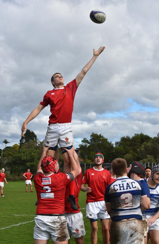 St Paul's lock Clancy Johnston-Burns winning the lineout.