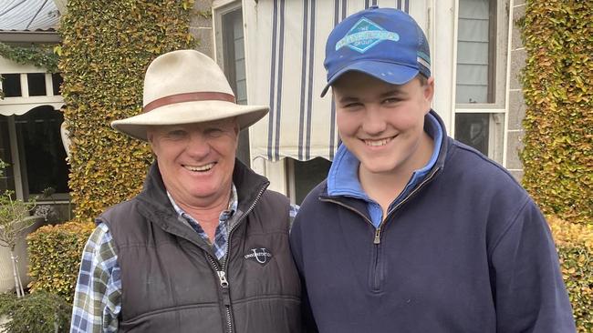 Horse racing identity Col McKenna and his 14-year-old grandson Wil John, who freak horse Another Wil is named after. Picture: Courtesy the McKenna family.