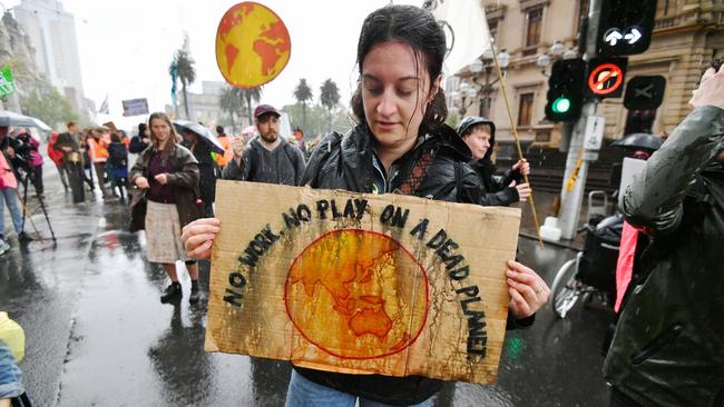 Extinction Rebellion activists block Spring and Collins Street in Melbourne last year. Picture: Jake Nowakowski