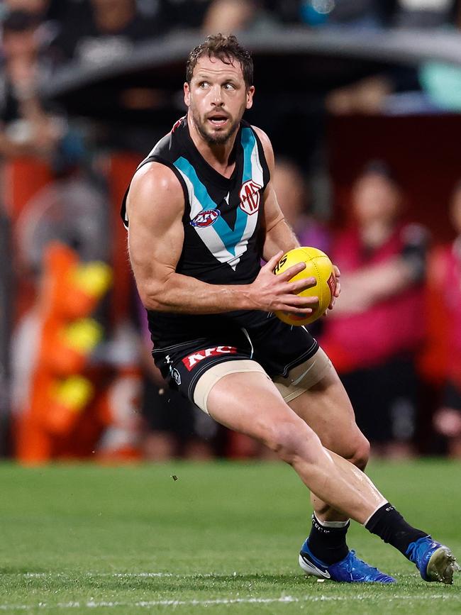 Travis Boak is weighing up whether to go on. Picture: Michael Willson/AFL Photos via Getty Images.