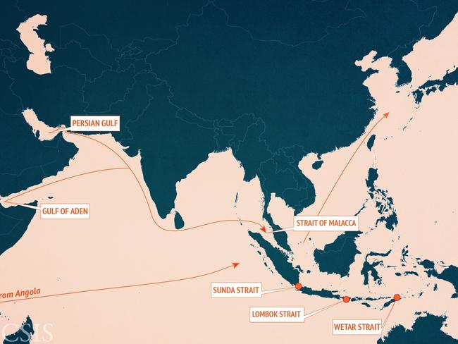 A map showing part of the South China Sea where Australian warships encountered Chine Military ships. Picture: Supplied