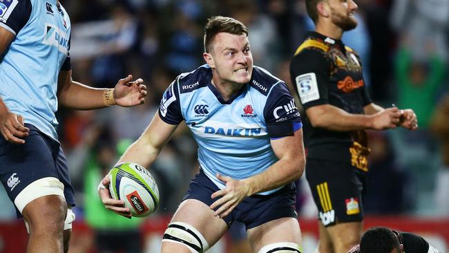 SYDNEY, AUSTRALIA - MAY 27: Jack Dempsey of the Waratahs celebrates scoring a try during the round 14 Super Rugby match between the Waratahs and the Chiefs at Allianz Stadium on May 27, 2016 in Sydney, Australia. (Photo by Matt King/Getty Images)