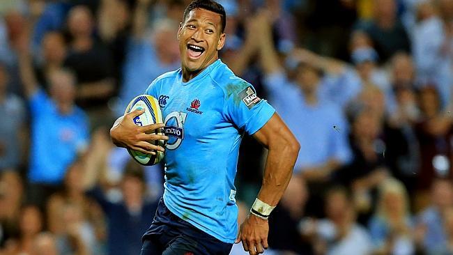 Israel Folau scores his second try against the Rebels.