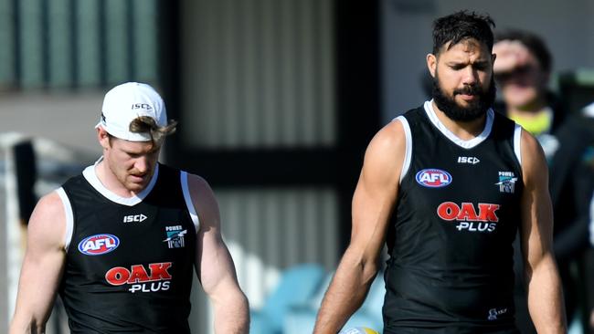 Tom Jonas and Paddy Ryder have been passed fit to play for the Power on Sunday. Picture: AAP/Kelly Barnes