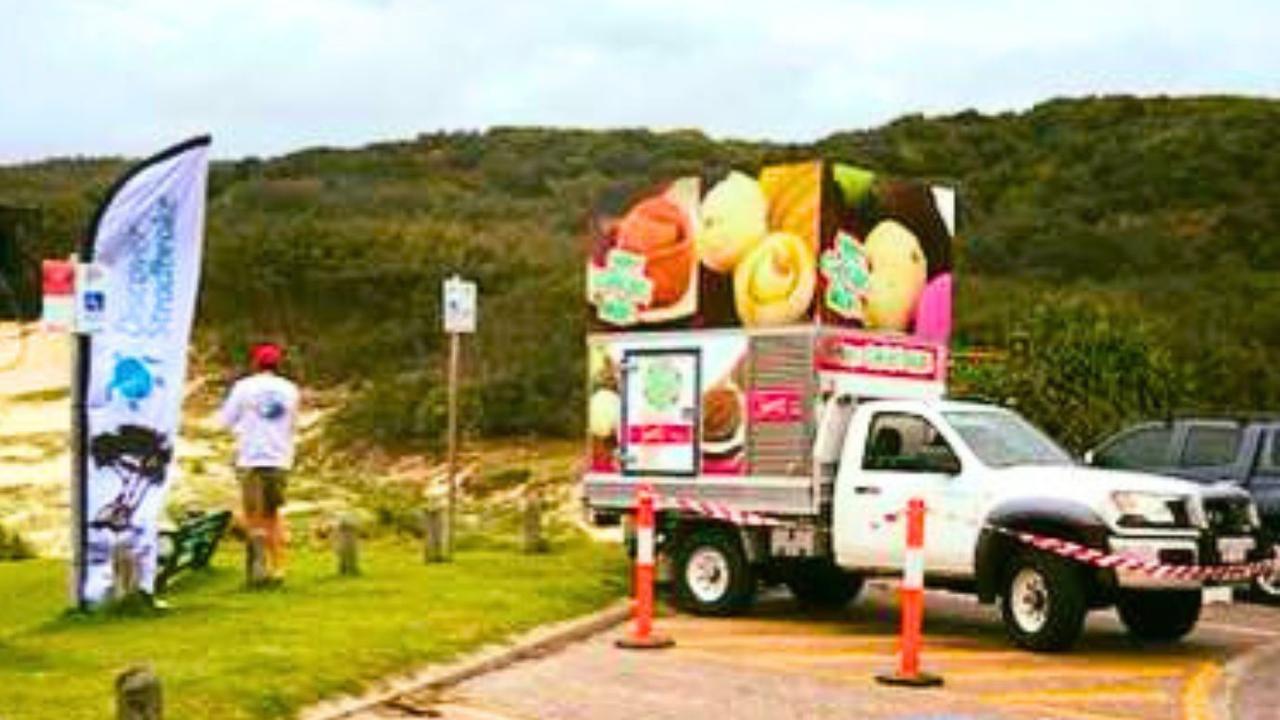 The ice-cream van in the car park at Main Beach during a surf competition in 2017. Pictures: Hey Gelati Man