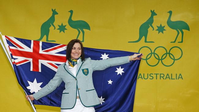 Meares poses with the Australian flag. Picture: Getty Images