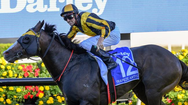 Jockey Tye Angland formed a great partnership with Trapeze Artist. Picture: AAP Image/Brendan Esposito