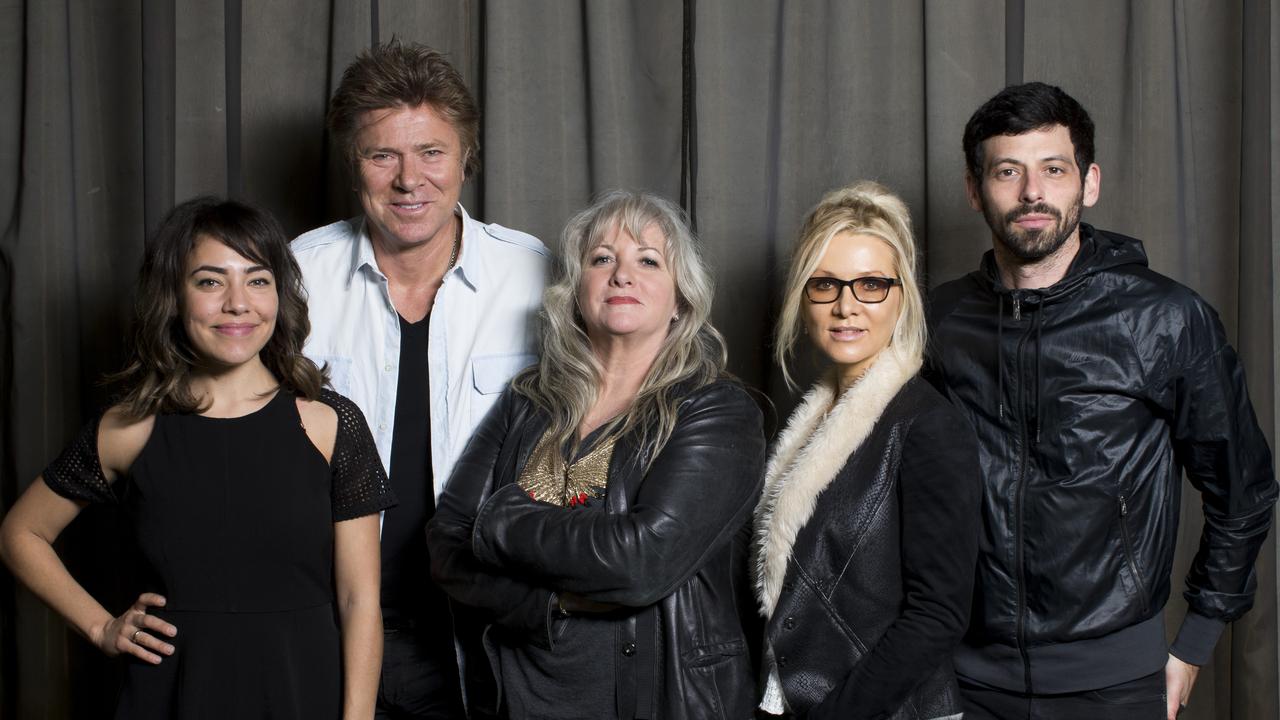 Australia’s 2015 Eurovision jurors Ash London, Richard Wilkins, Amanda Pelman, Danielle Spencer and Jake Stone.