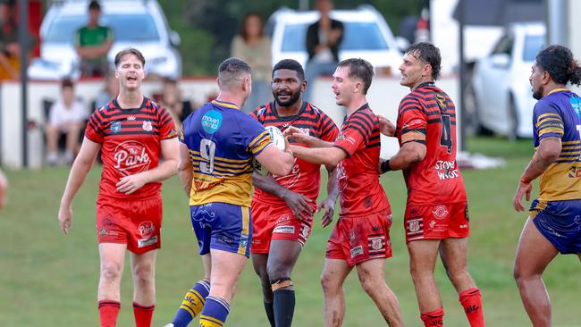 Words exchanged between the players. Picture: DC Sports Photography