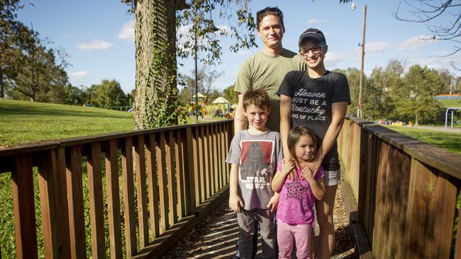 Jeff and Sarah Hitchcock with their children Jeffrey and Evelyn at the Scott County Park in Georgetown, Kentucky. Picture: Arden Barnes