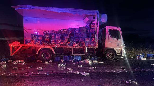 A milk truck and a semi-trailed side-swiped each other at Southbrook, causing a large amount of milk to spill.