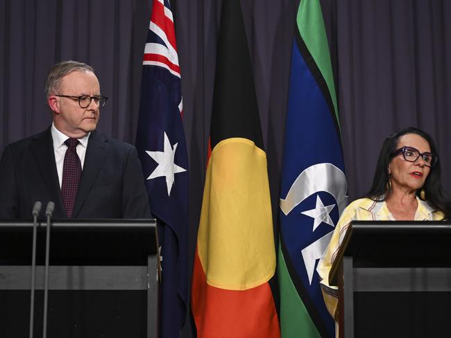 Anthony Albanese and Linda Linda Burney hold a press conference after the Voice to parliament was defeated. Picture: Martin Ollman