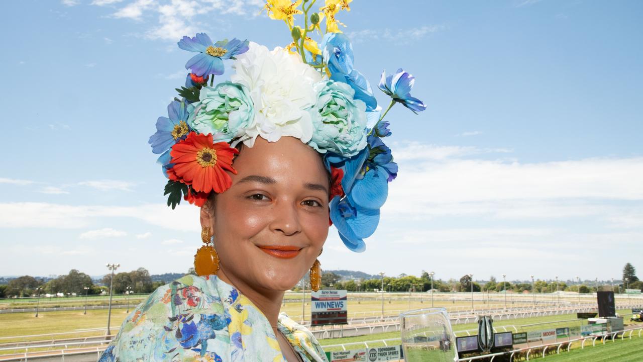 In her perfect spring fascinator, Anna Sillett at the Toowoomba Weetwood.