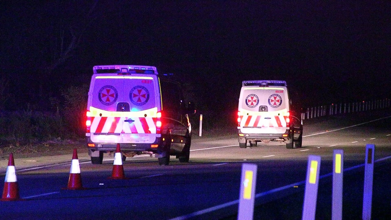 Two men were killed and one woman injured in a single-vehicle roll-over on the Pacific Highway near Glenugie on Sunday night. Picture: Frank Redward