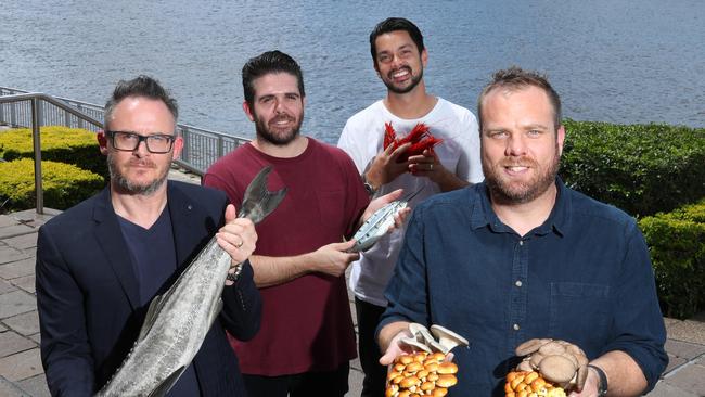 Queensland’s best chefs, Spencer Patrick from Harrisons, Adam Wolfers from Gerards Bistro, Louis Tikaram from Stanley and Jake Nicolson from Blackbird Bar and Grill. Photo: Liam Kidston