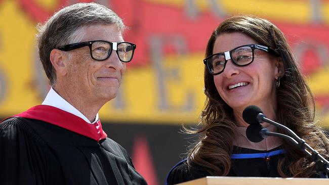 Bill and Melinda Gates share the stage at a Stanford commencement ceremony in California in 2013. Picture: AFP