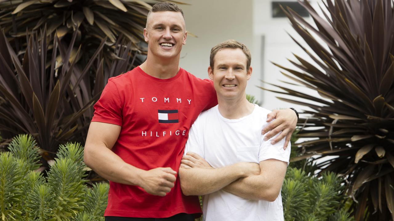 Canberra’s Dally M Medallist Jack Wighton with his brother-in-law, Supercars driver and new father Dave Reynolds. Picture: Gary Ramage