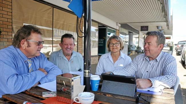 BRAINS TRUST: Councillor Paul Lobegeier, Hec Cilah, Mia Francis and MP Colin Boyce discuss the next step for Monto. Picture: Mackenzie Colahan