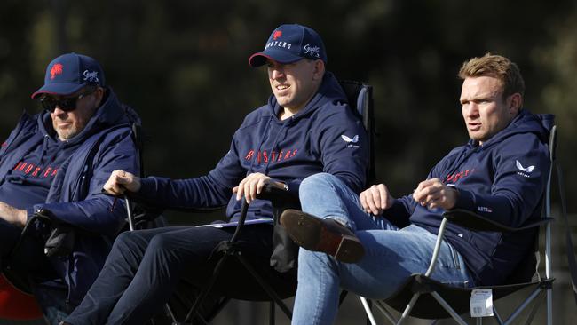 Former Roosters players Mitchell Aubusson and Jake Friend watching the NSW U18 Combined High Schools v Combined Catholic Colleges, State Rugby League Tri-Series held at St Mary's Leagues Stadium. Picture: Jonathan Ng