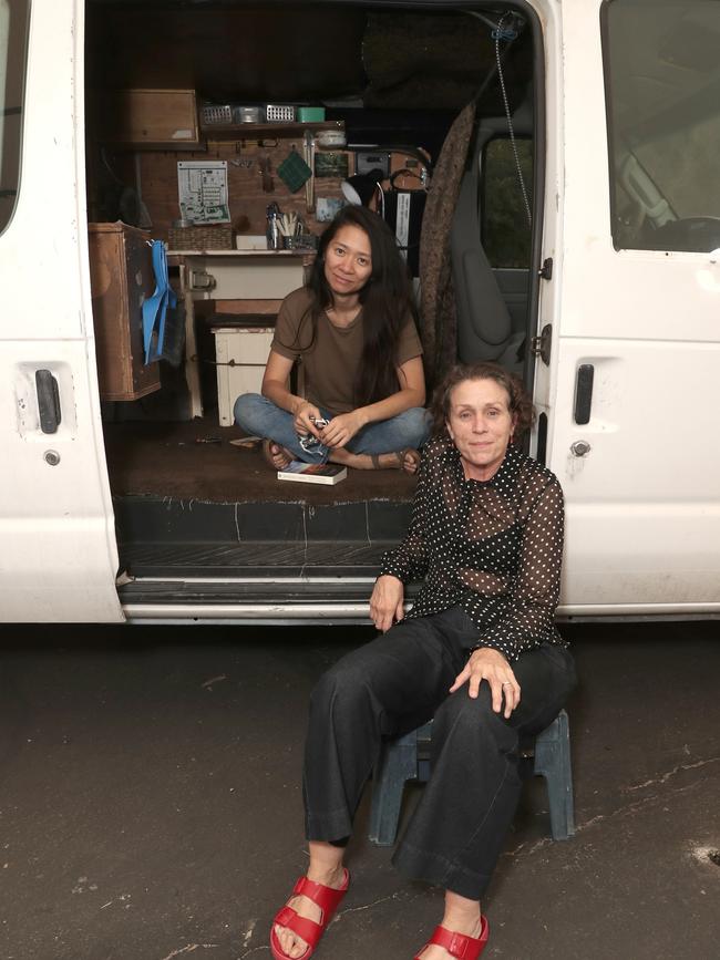 Director Chloe Zhao and Frances McDormand in their camper van. Picture: Todd Williamson