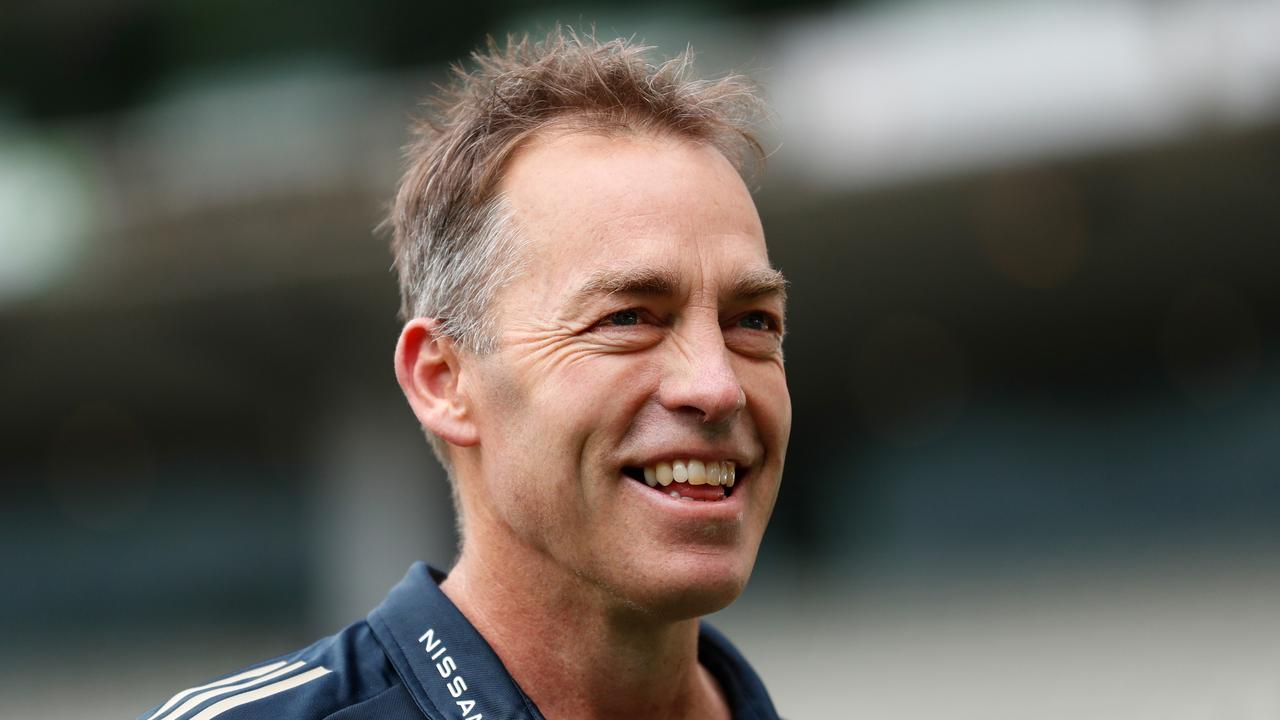 MELBOURNE, AUSTRALIA – AUGUST 21: Senior coach Alastair Clarkson of the Hawks looks on before his final match as coach during the 2021 AFL Round 23 match between the Richmond Tigers and the Hawthorn Hawks at the Melbourne Cricket Ground on August 21, 2021 in Melbourne, Australia. (Photo by Michael Willson/AFL Photos via Getty Images)