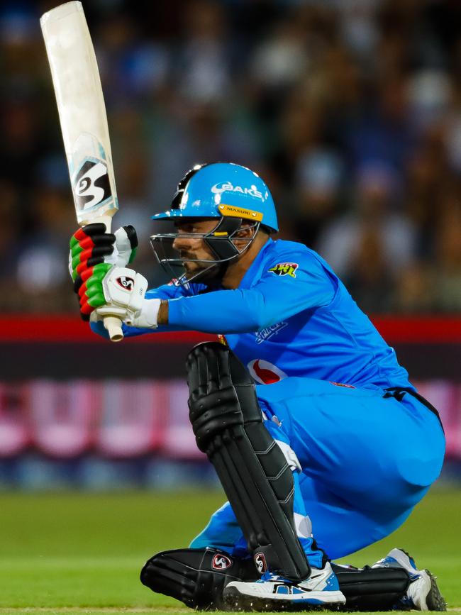 Rashid Khan in full flight with the bat. Picture: Daniel Kalisz (Getty Images)